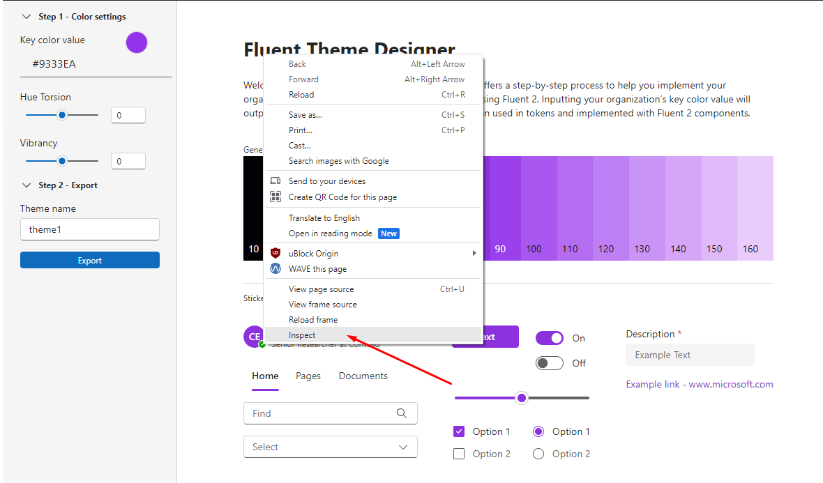 Fluent Theme Designer Inspect